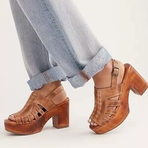 Free People Bed Stu Fontella Platform Clog Sandal  Tan Rustic